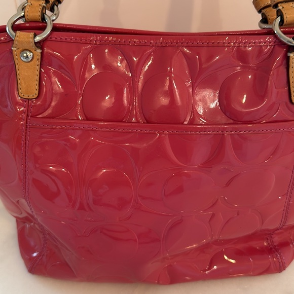 COACH LEAH EMBOSSED PATENT LEATHER TOTE PINK #14663 - Picture 7 of 8